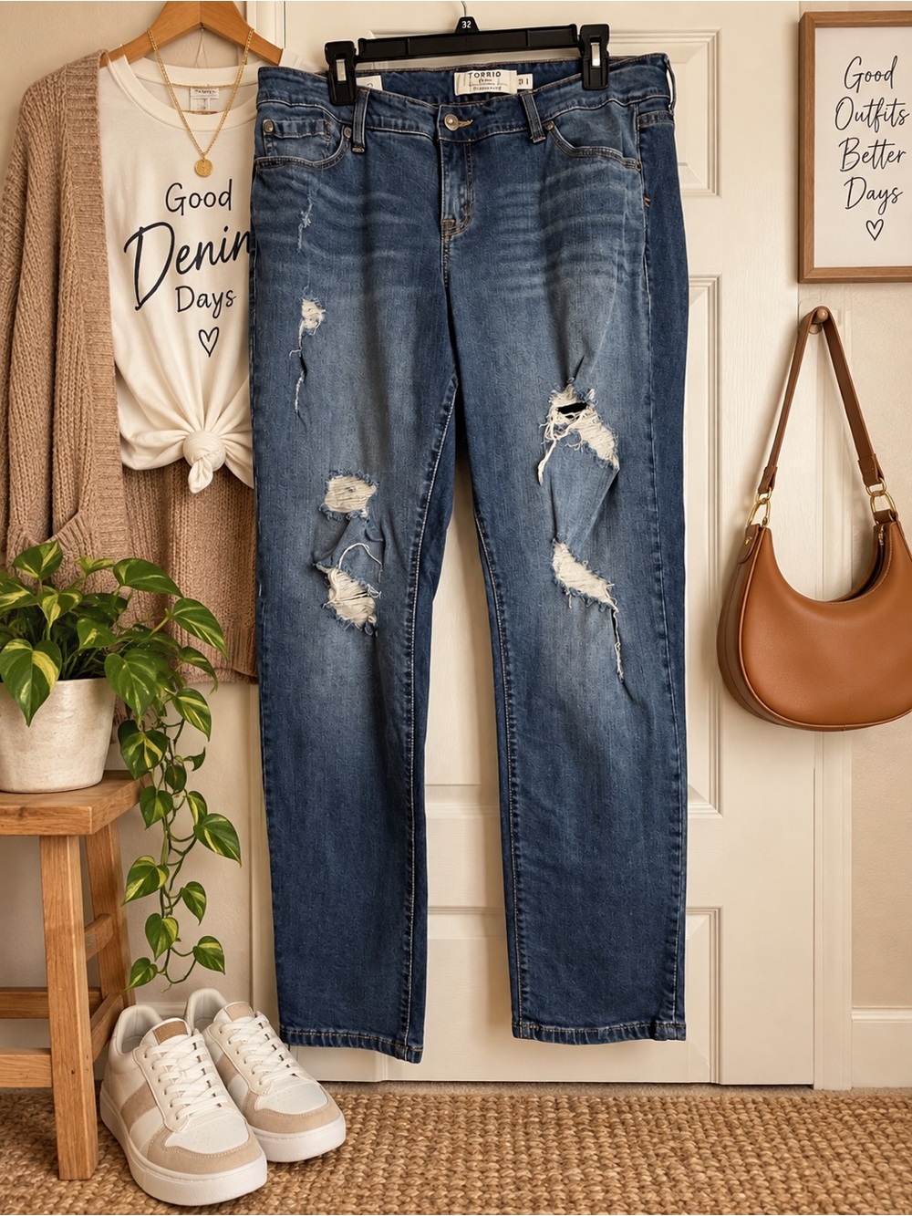 torrid Distressed Dark Blue Ripped Boyfriend Jeans